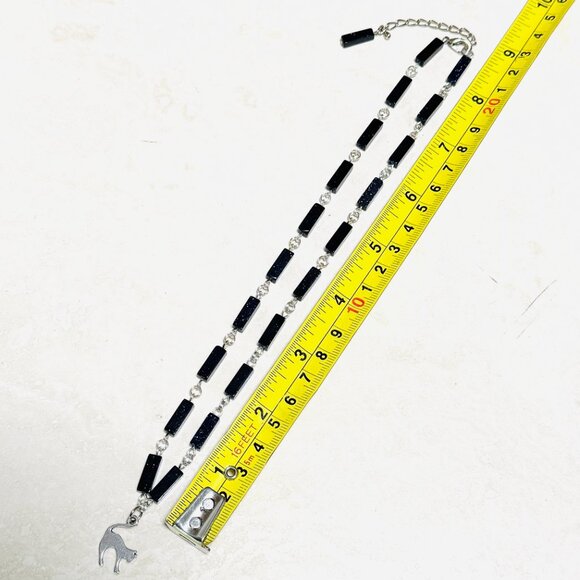 Dark Blue Goldstone Short Necklace w/ Silver Cute Slim Cat Pendant - Picture 12 of 14